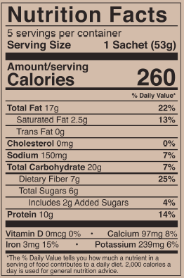 Super Porrige 5-pack carton nutrition facts label with serving size, calories, and detailed nutritional information.