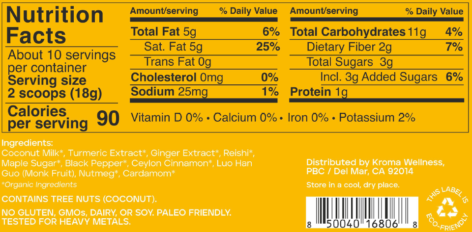 Ultimate Vitality nutrition label with ingredient details on a yellow background