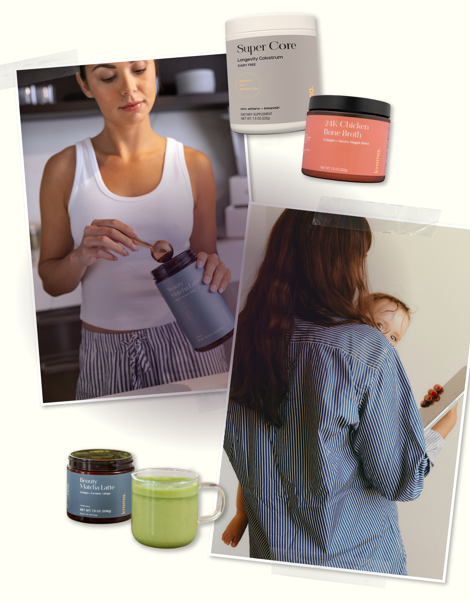 Collage of a woman using  Kroma's supplement.